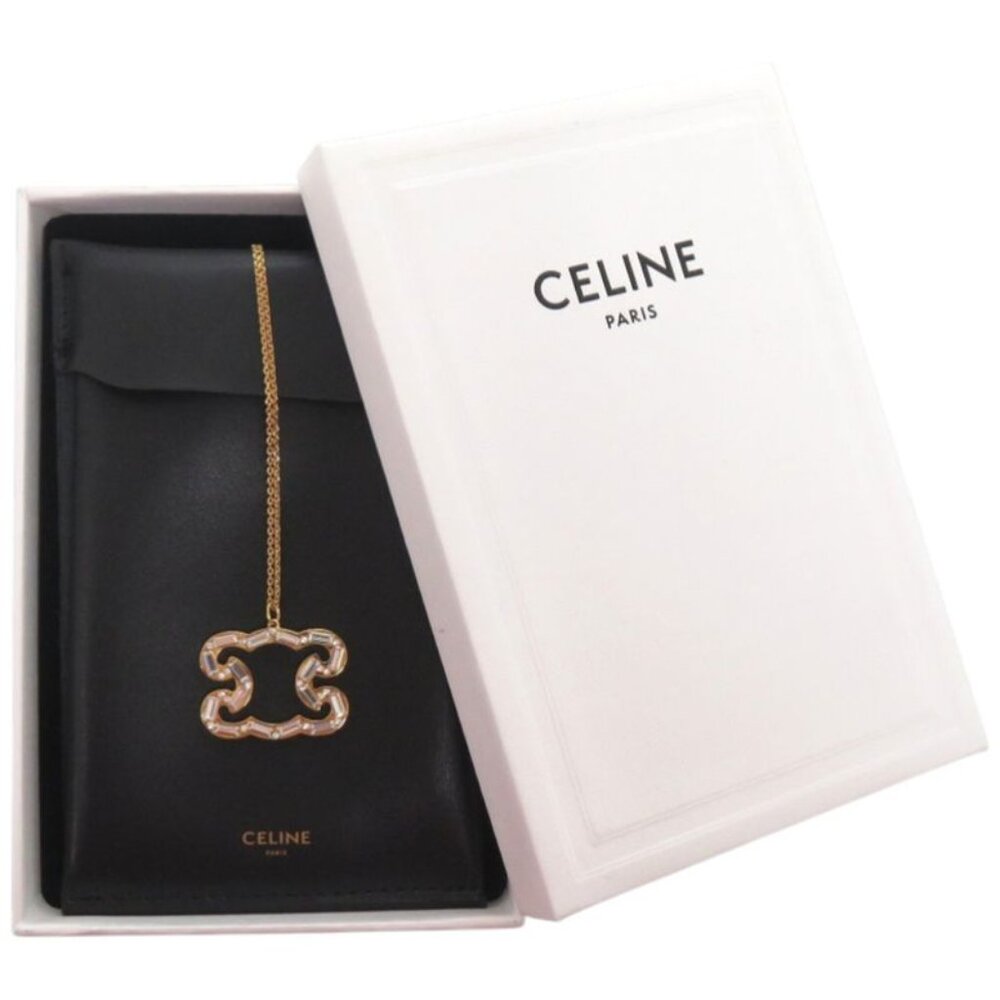 Celine Triomphe Sparkle Metal Rhinestone Gold Necklace - Picture 2 of 10